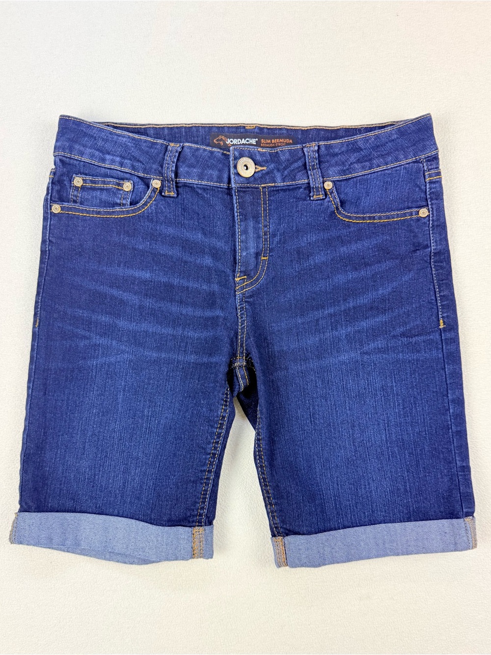 Jordache Slim Bermuda Denim Shorts Mid Rise Stretch Cuffed Jean Shorts